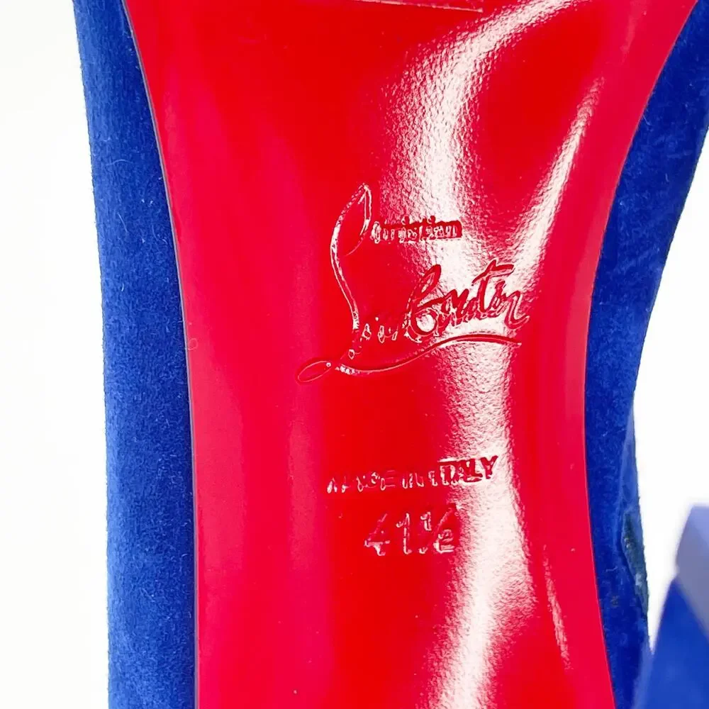 Christian Louboutin Condora Botta Alta Galactiqueen Blue Suede OTK Boots EU 41.5